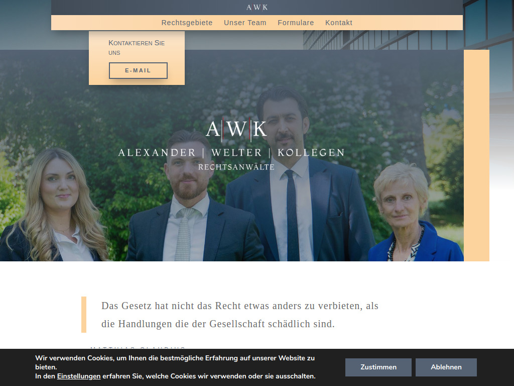 Website von AWK Alexander | Welter | Kollegen Rechtsanwälte in Dillingen/Saar