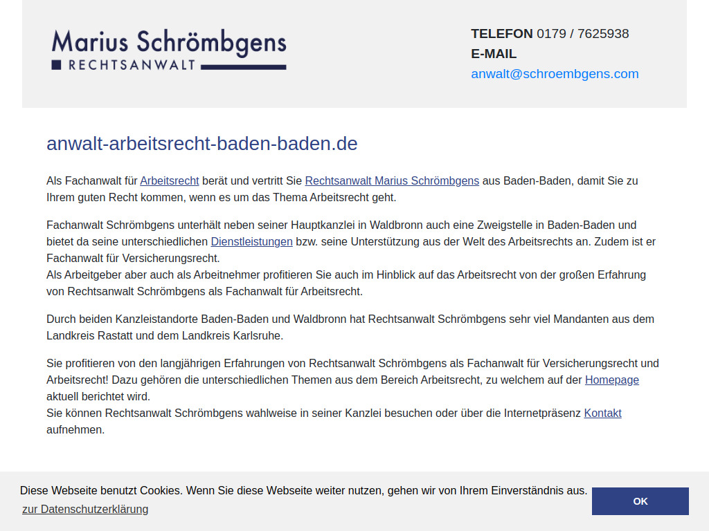 Website von Rechtsanwalt Marius Schrömbgens in Waldbronn
