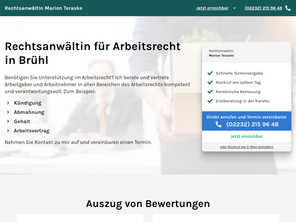 Website von Rechtsanwältin Marion Teraske in Brühl