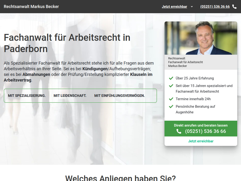 Website von Rechtsanwalt Markus Becker