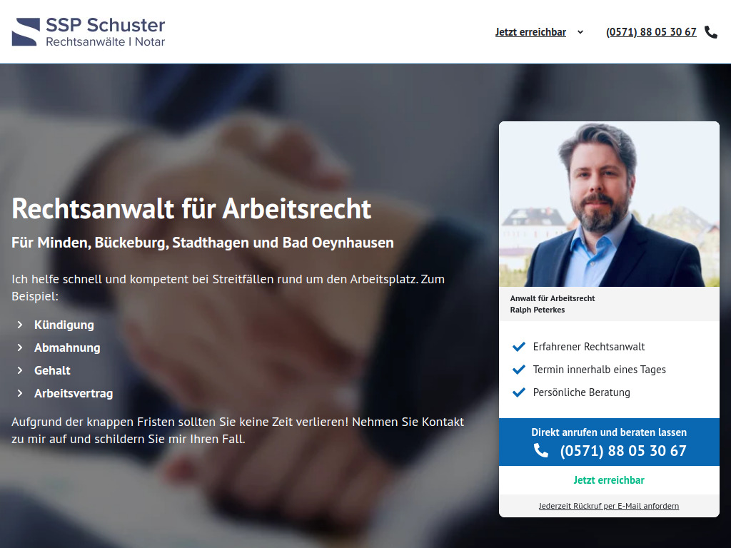 Website von Anwalt für Arbeitsrecht in Minden