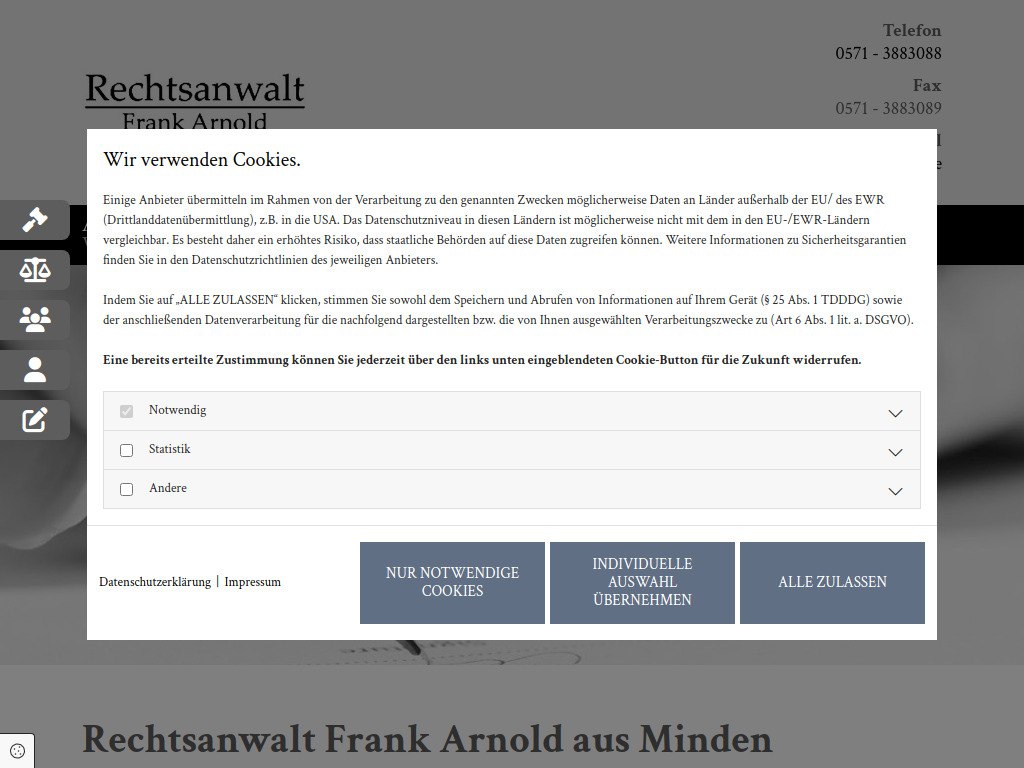 Website von Frank Arnold Rechtsanwalt in Minden