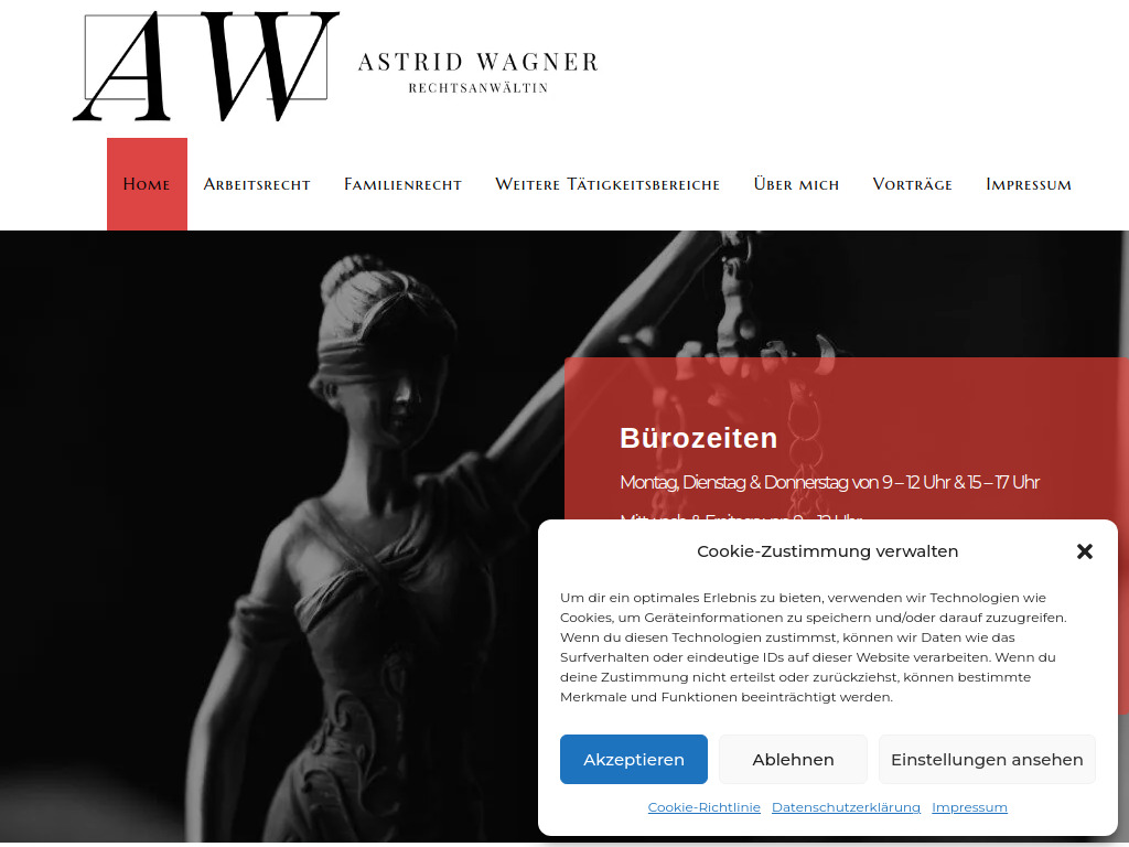 Website von Anwaltskanzlei Astrid Wagner in Melle