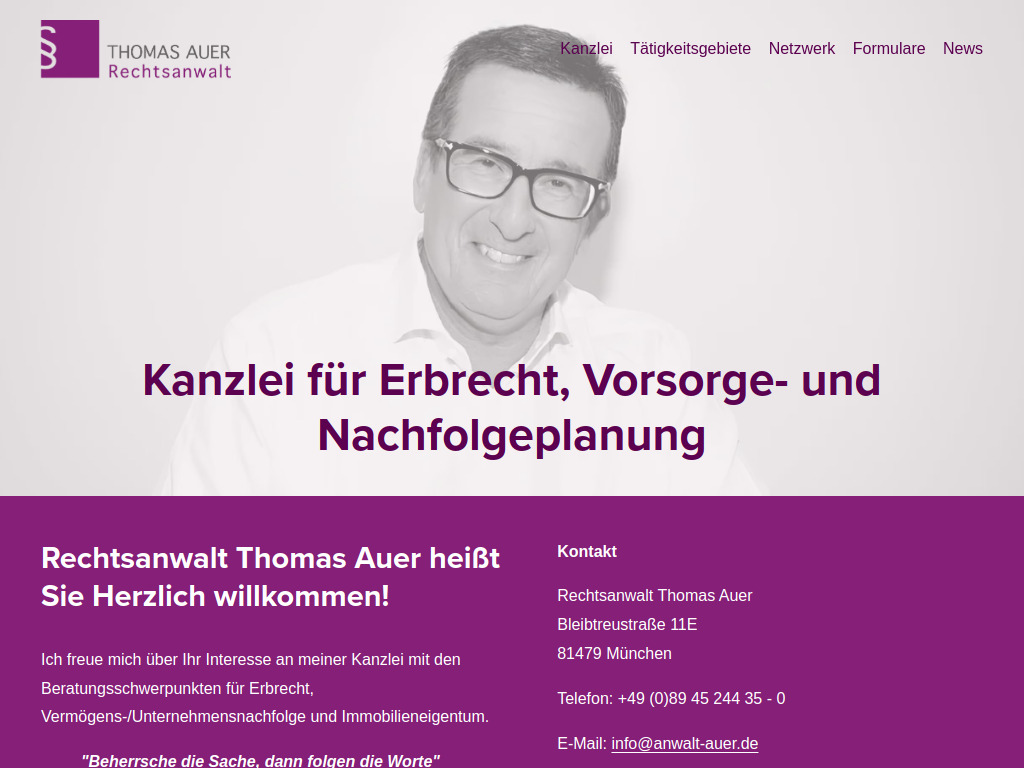 Website von Rechtsanwalt Thomas Auer in München