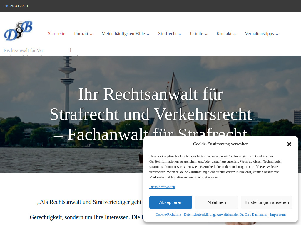 Website von Rechtsanwalt Dr. Dirk Bachmann in Hamburg