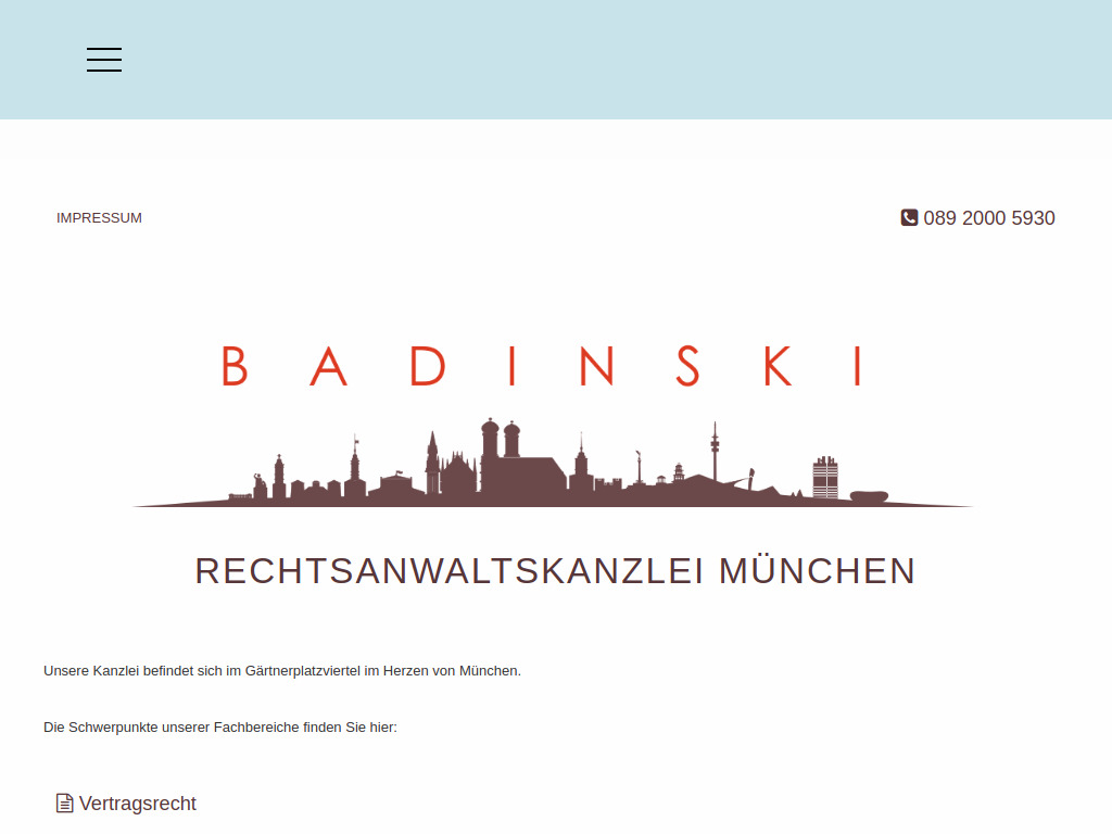 Website von Rechtsanwaltskanzlei Thorsten Badinski in München