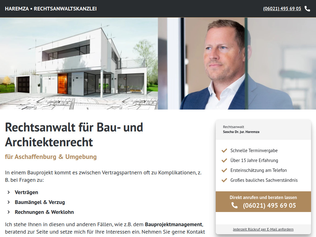 Website von Rechtsanwaltskanzlei Dr. jur. Haremza in Aschaffenburg