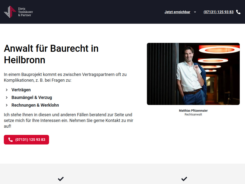Website von Dietz Tonhäuser & Partner in Heilbronn