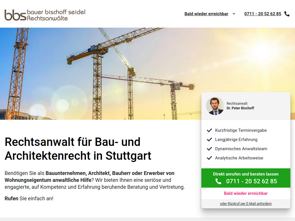 Website von bbs - bauer bischoff seidel Rechtsanwälte