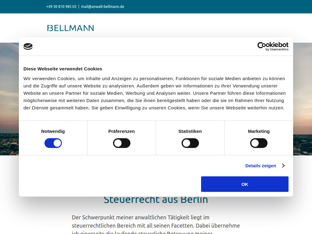 Website von Rechtsanwalt Falk Bellmann in Berlin