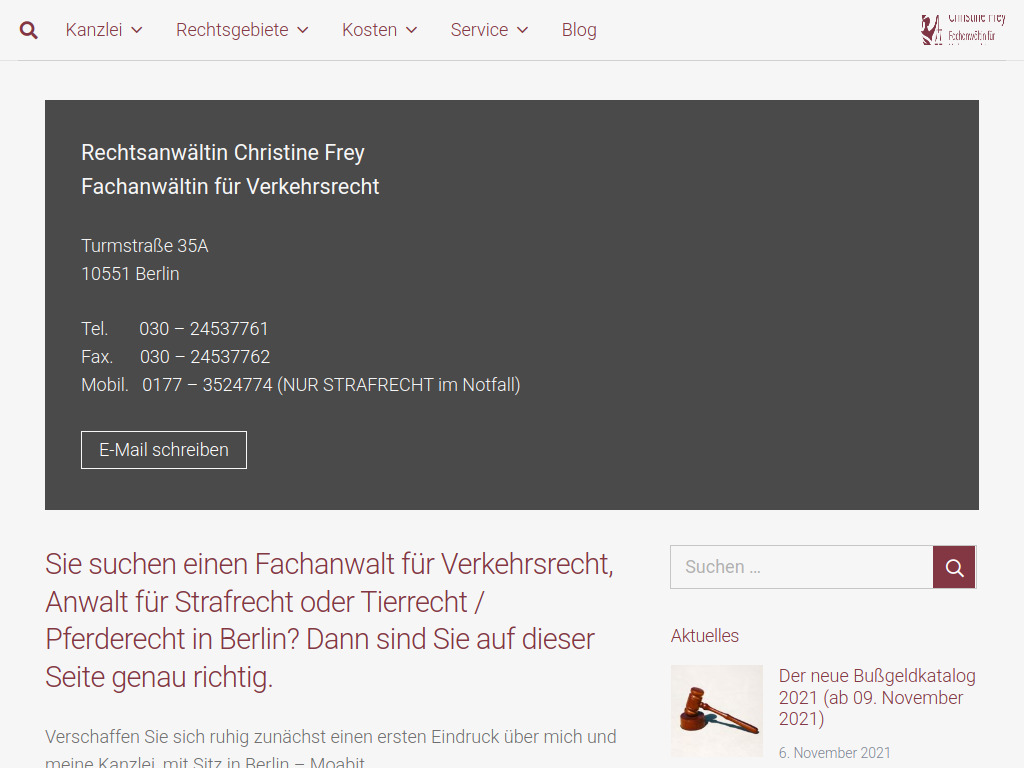 Website von Rechtsanwältin Christine Frey in Berlin