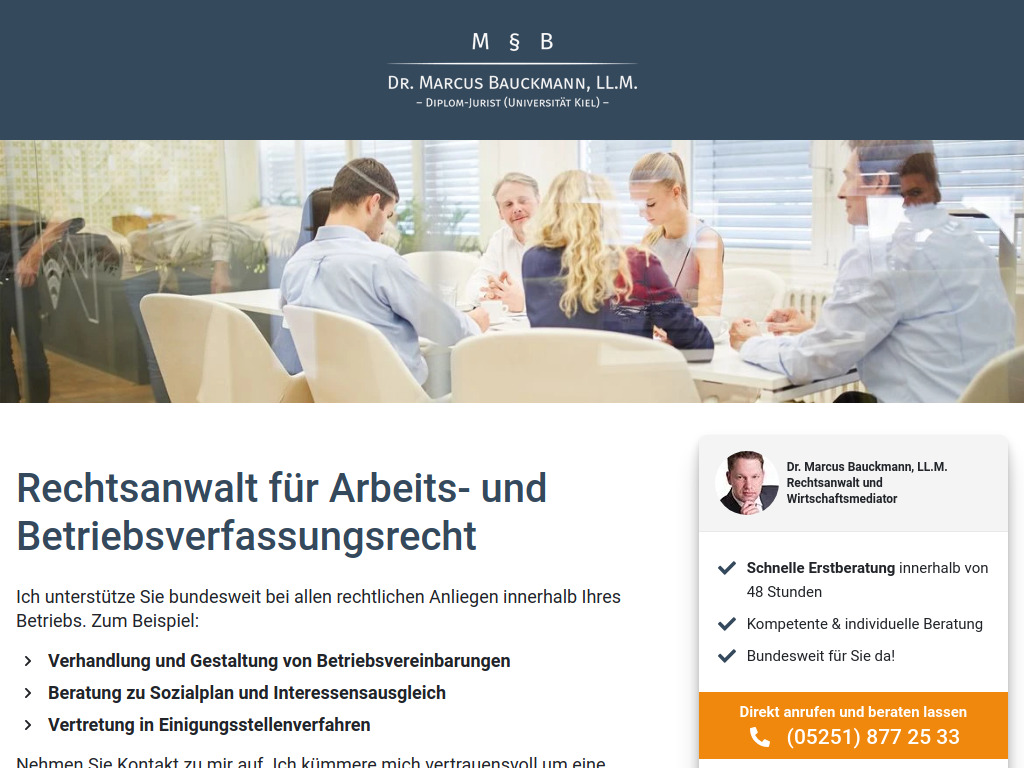 Website von Rechtsanwalt Dr. Marcus Bauckmann in Paderborn