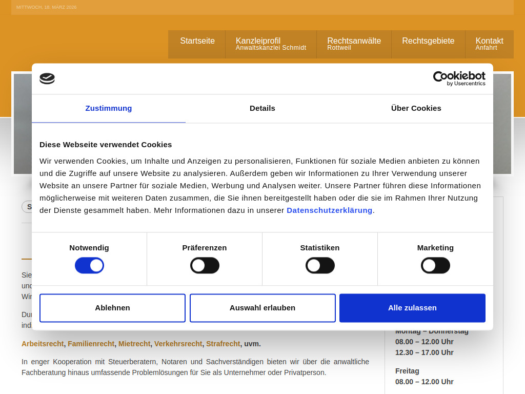 Website von Anwaltskanzlei Schmidt in Rottweil