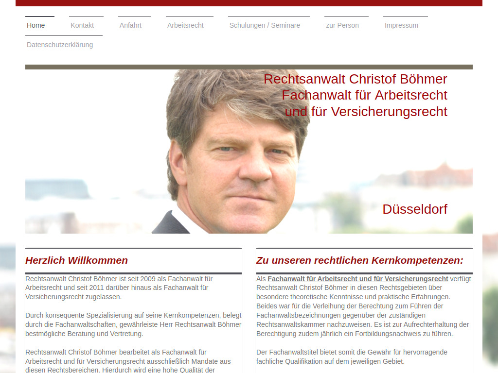 Website von Rechtsanwalt Christof Böhmer in Düsseldorf