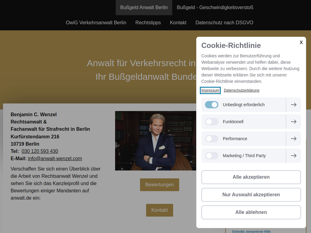 Website von Rechtsanwaltskanzlei Benjamin Wenzel in Berlin