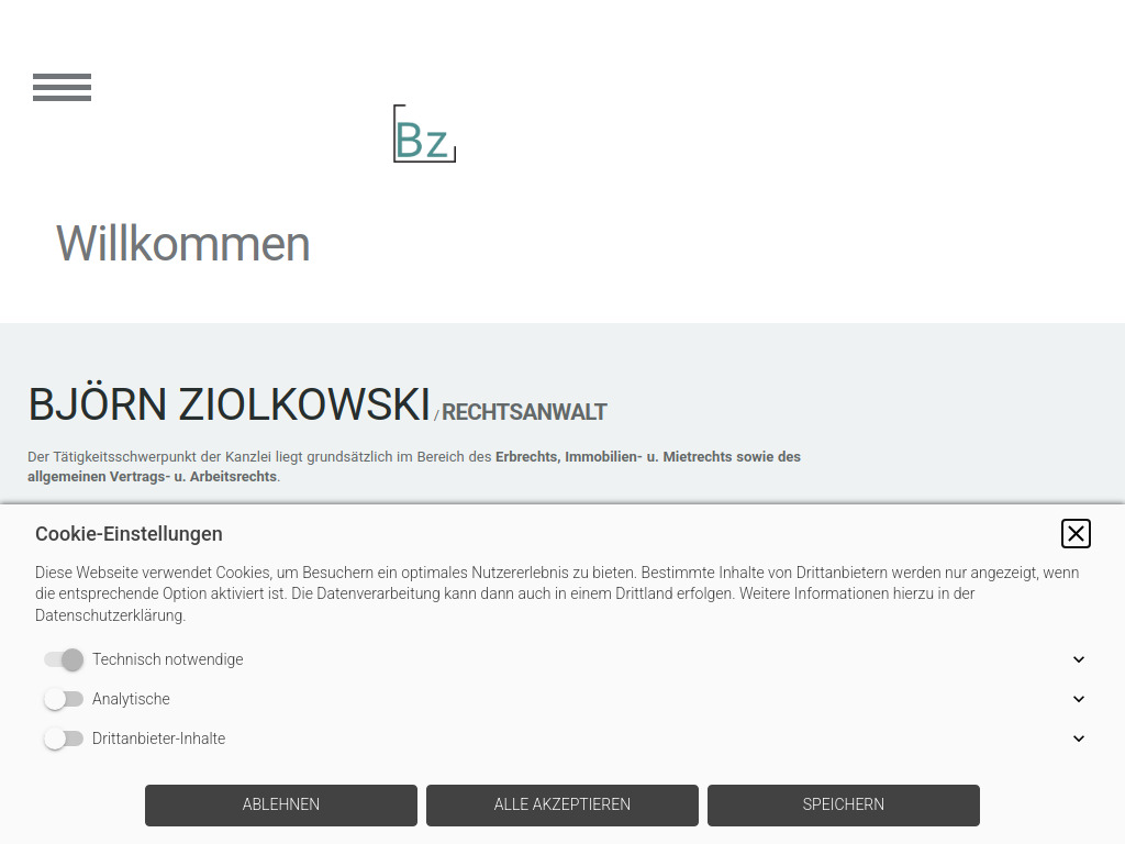 Website von Björn Ziolkowski Rechtsanwalt in Niebüll