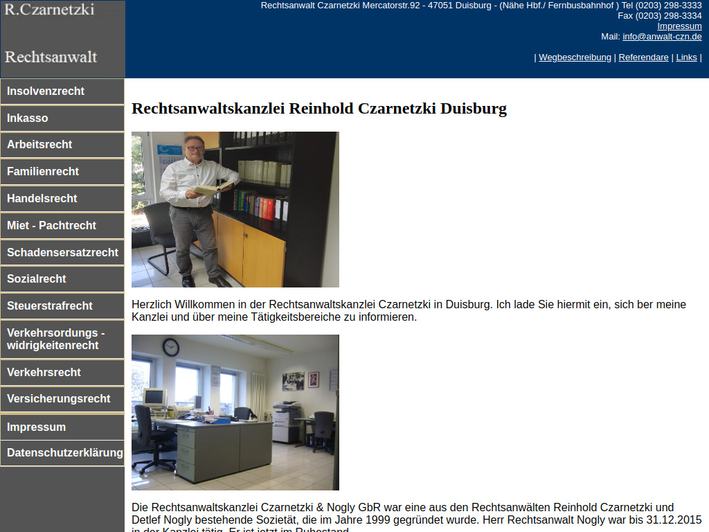 Website von Rechtsanwaltskanzlei Czarnetzki in Duisburg