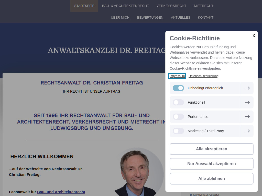 Website von Anwaltskanzlei Dr. Freitag & Kollegen in Ludwigsburg