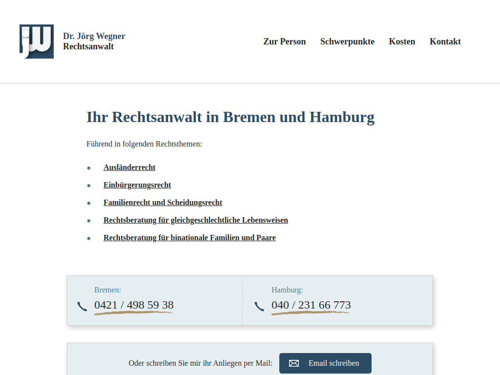Website von Dr. Jörg Wegner in Bremen