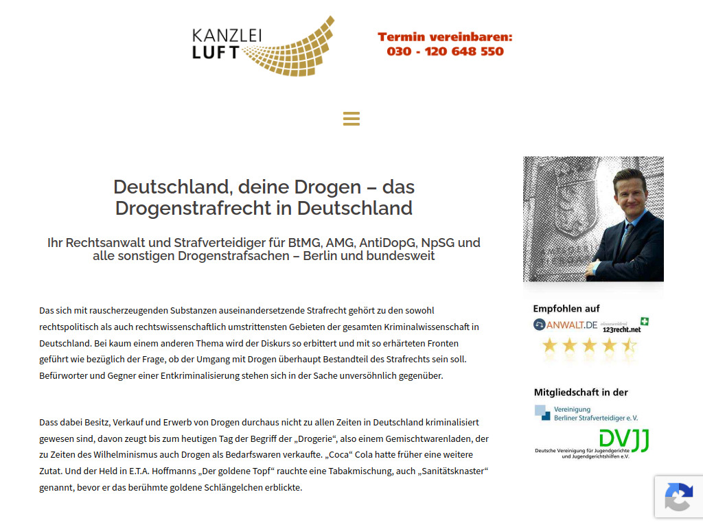 Website von Kanzlei Luft in Berlin