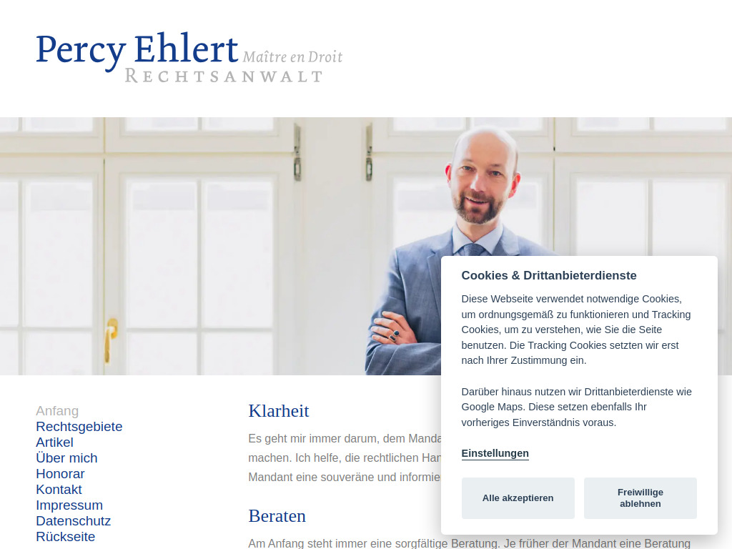 Website von Rechtsanwalt Percy Ehlert in Berlin