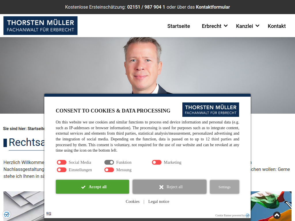 Website von Fachanwalt für Erbrecht in Krefeld
