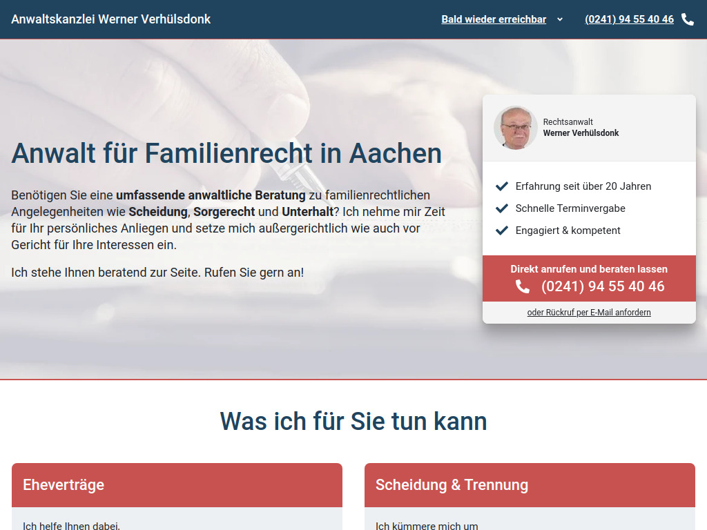 Website von Anwaltskanzlei Werner Verhülsdonk