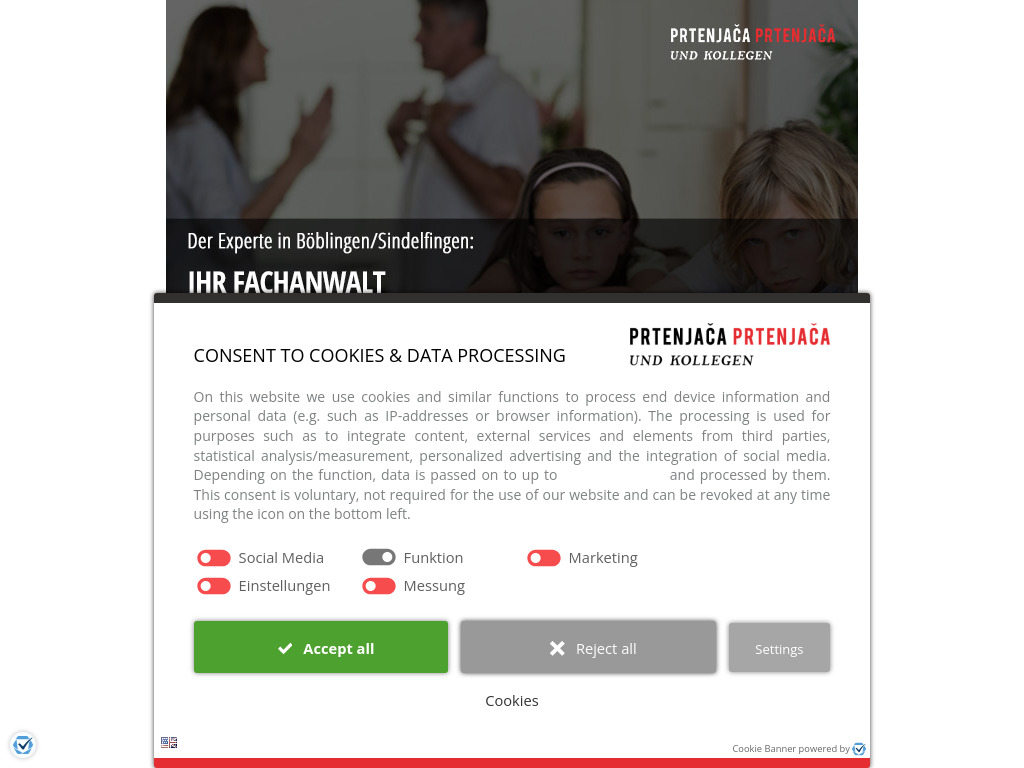 Website von Prtenjaca & Prtenjaca Rechtsanwälte in Böblingen