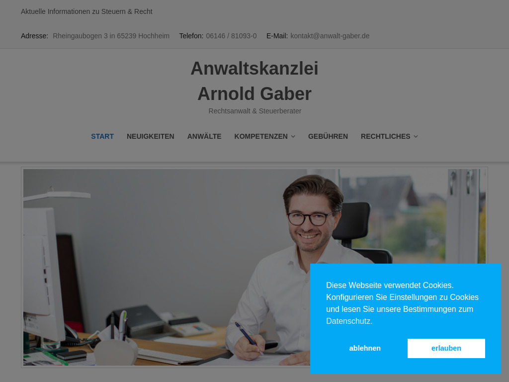 Website von Anwaltskanzlei Arnold Gaber in Hochheim