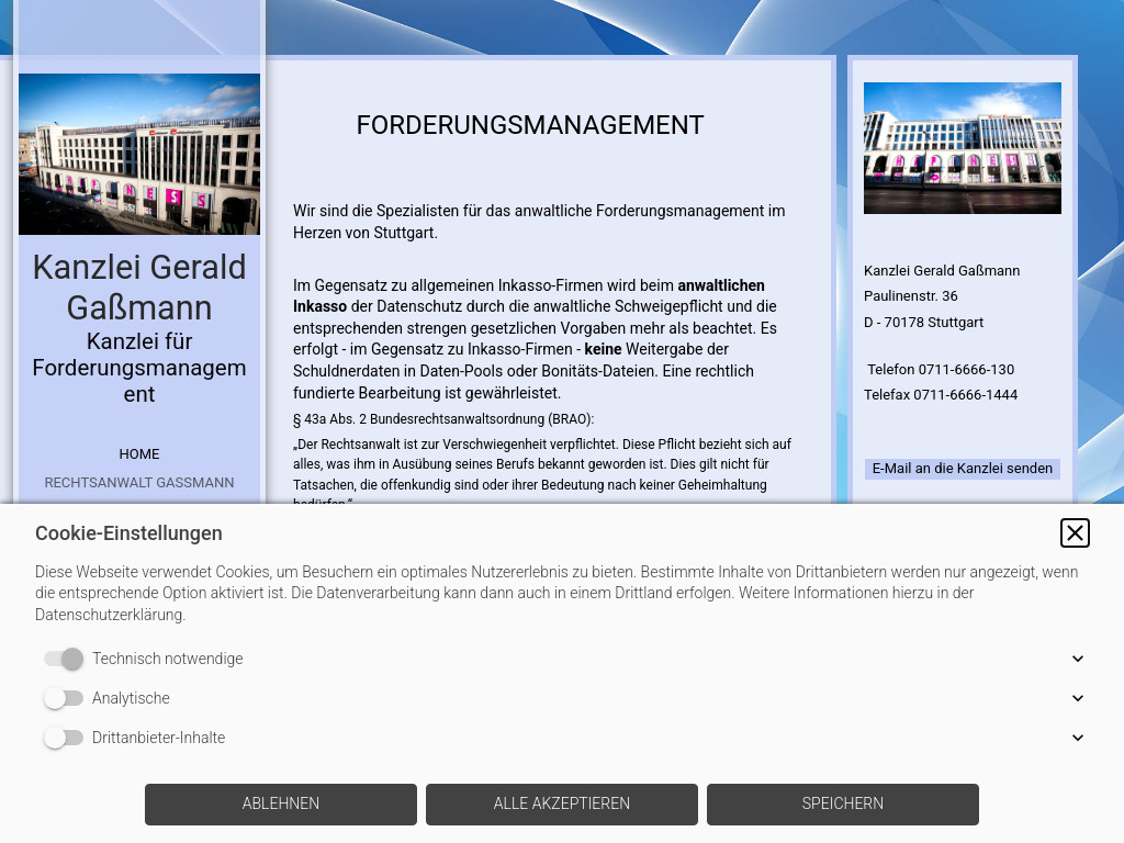 Website von Kanzlei Gerald Gaßmann in Stuttgart
