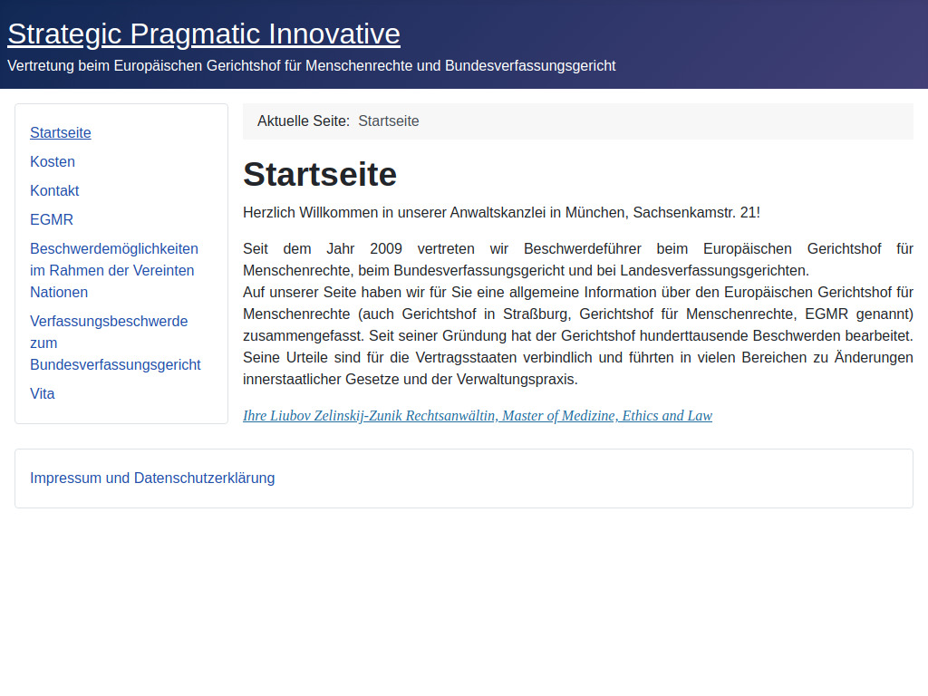Website von Rechtsanwältin Liubov Zelinskij-Zunik in München