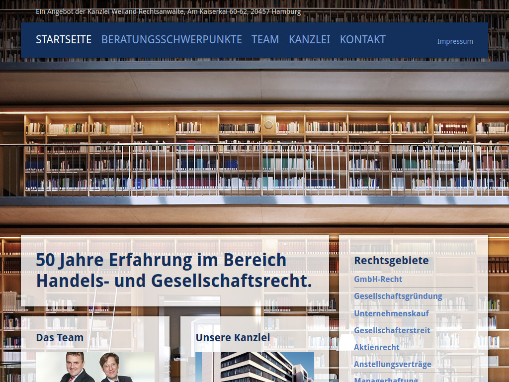 Website von Weiland Rechtsanwälte Partnerschaftsgesellschaft mbB in Hamburg