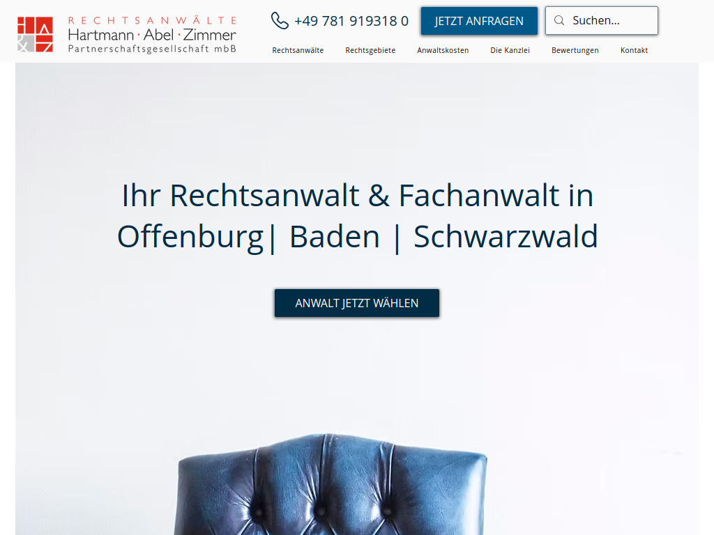Website von Rechtsanwälte Hartmann Abel Zimmer in Offenburg