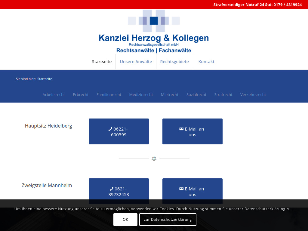 Website von Kanzlei Herzog & Kollegen Rechtsanwaltsgesellschaft mbH in Heidelberg