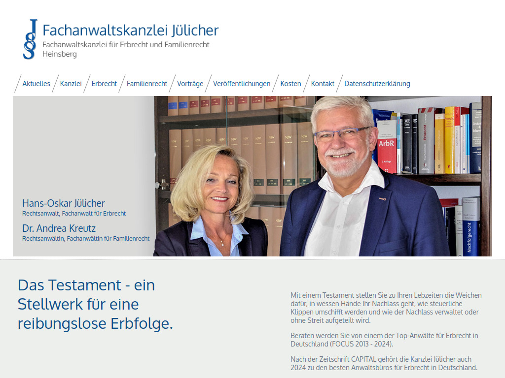 Website von Fachanwaltskanzlei Jülicher in Heinsberg