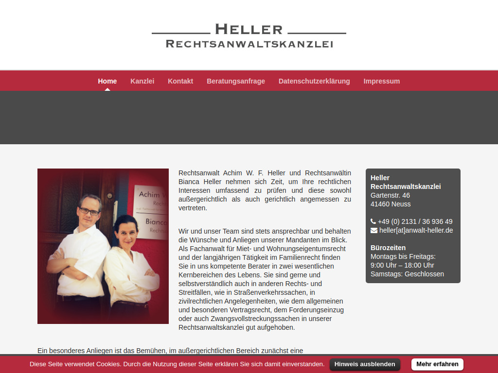 Website von Heller Rechtsanwaltskanzlei in Neuss