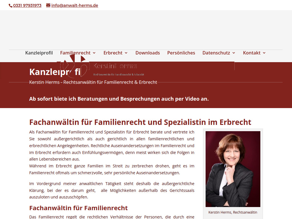 Website von Kerstin Herms, Rechtsanwältin in Potsdam
