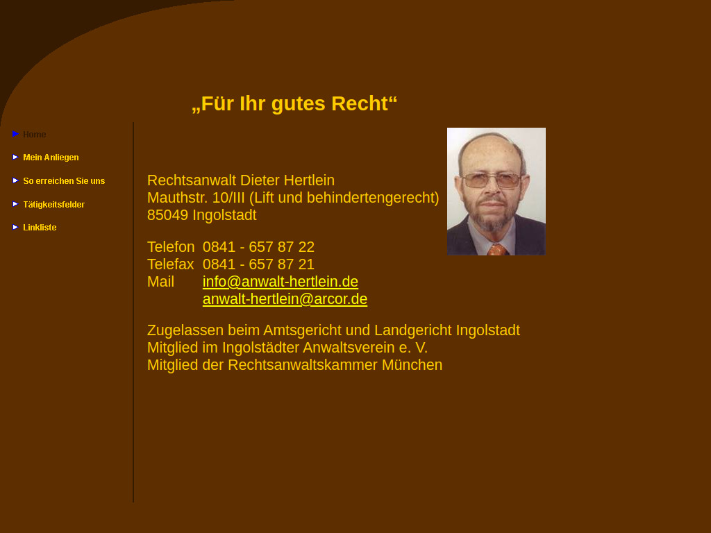 Website von Rechtsanwalt Dieter Hertlein in Ingolstadt