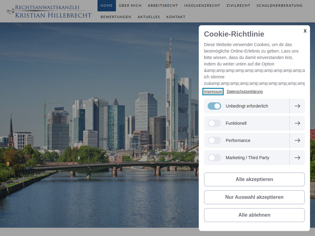 Website von Rechtsanwaltskanzlei Kristian Hillebrecht in Frankfurt am Main