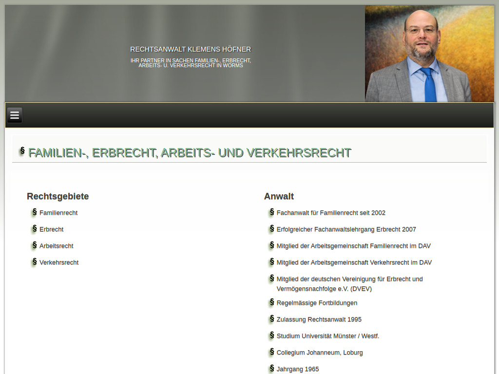 Website von Rechtsanwalt Klemens Höfner in Worms