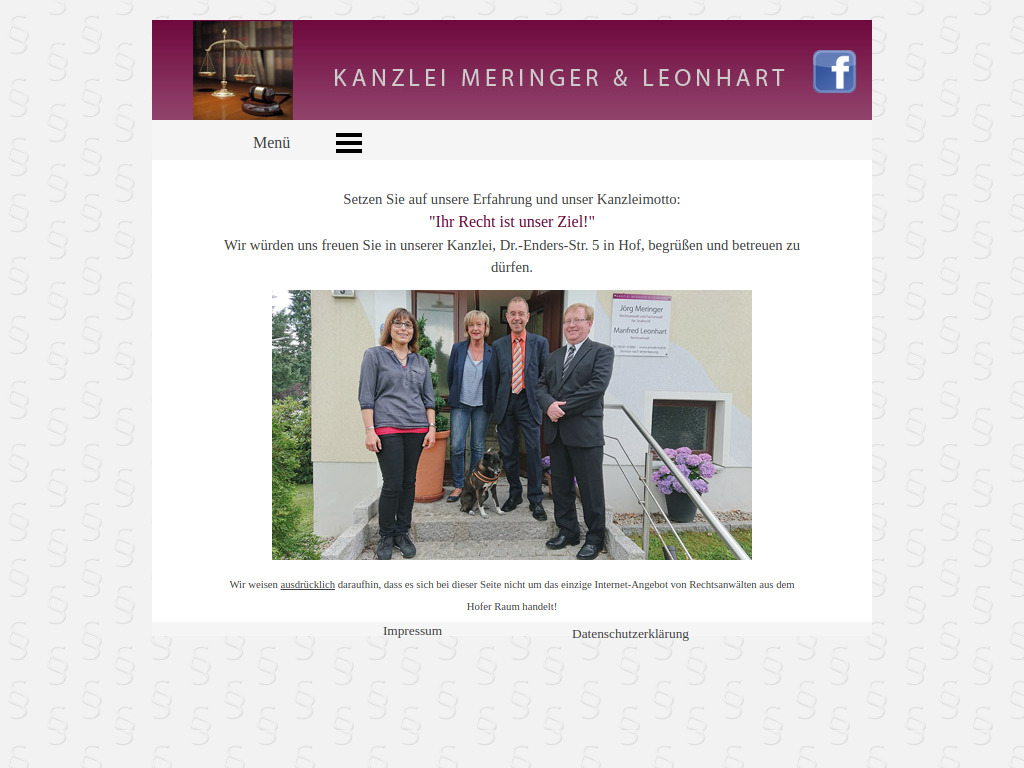 Website von Kanzlei Meringer & Leonhart in Hof