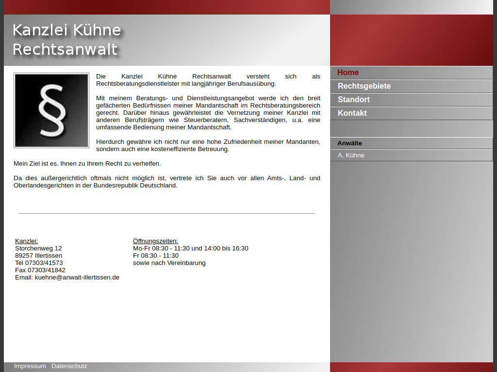 Website von Rechtsanwaltskanzlei Kühne in Illertissen