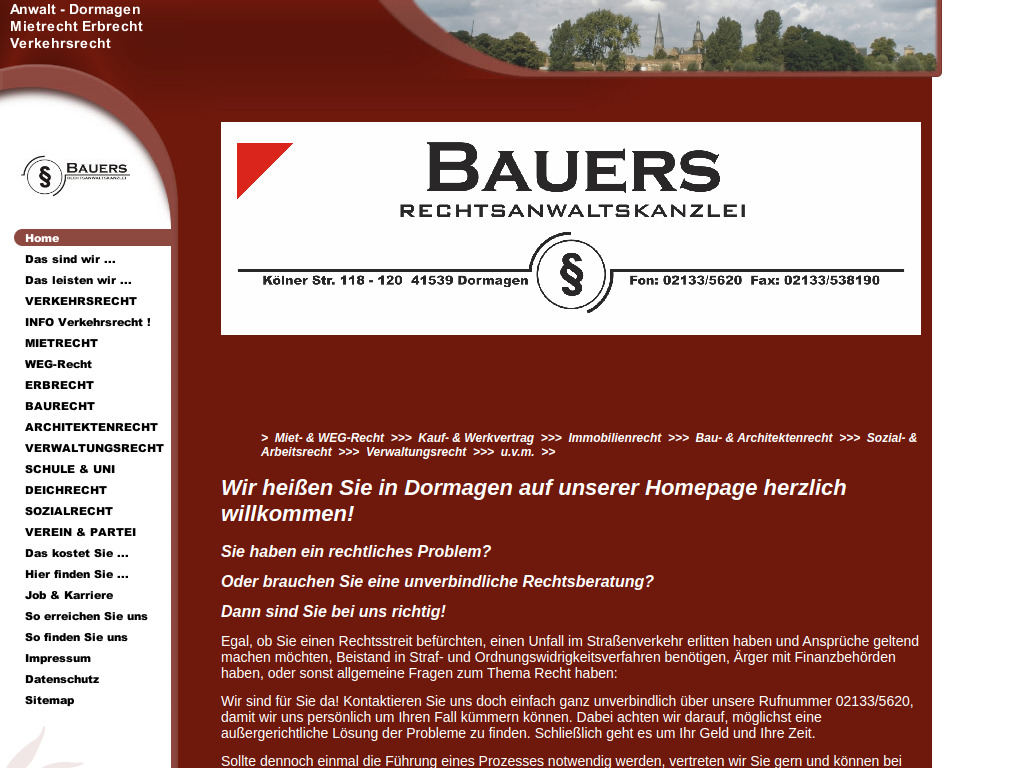 Website von BAUERS Rechtsanwaltskanzlei in Dormagen