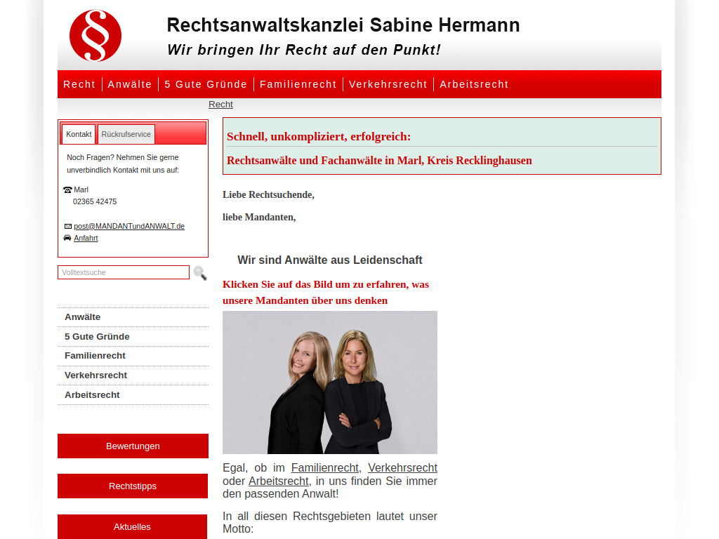Website von Rechtsanwaltskanzlei Hermann in Marl