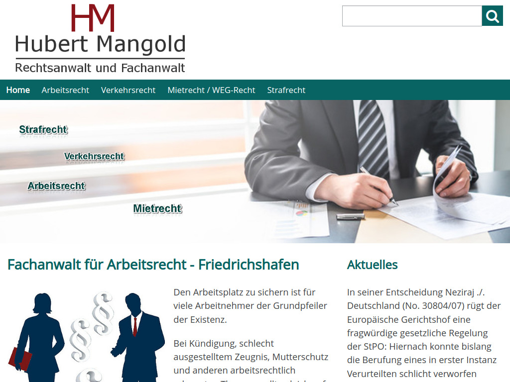 Website von Rechtsanwalt Hubert Mangold in Friedrichshafen