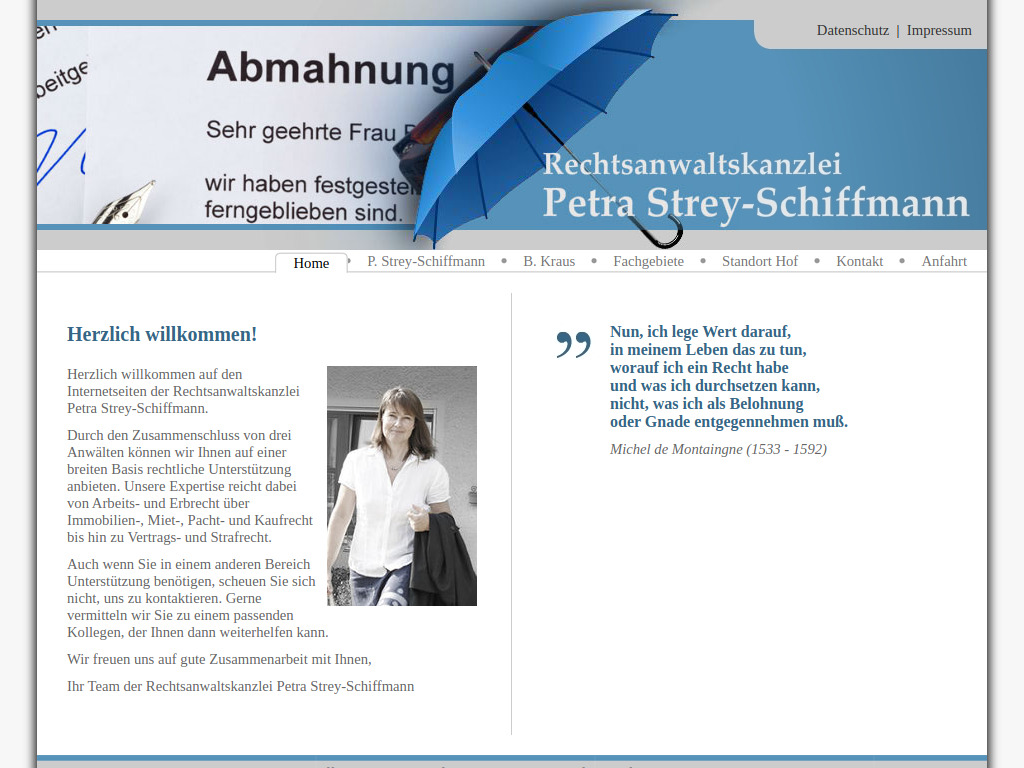 Website von Rechtsanwaltskanzlei Petra Strey-Schiffmann in Hof