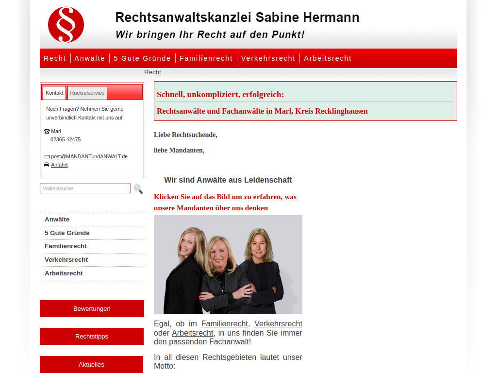Website von Rechtsanwaltskanzlei Sabine Hermann in Marl