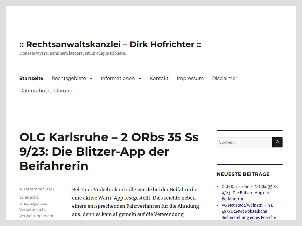 Website von Rechtsanwaltskanzlei Dirk Hofrichter in Strausberg
