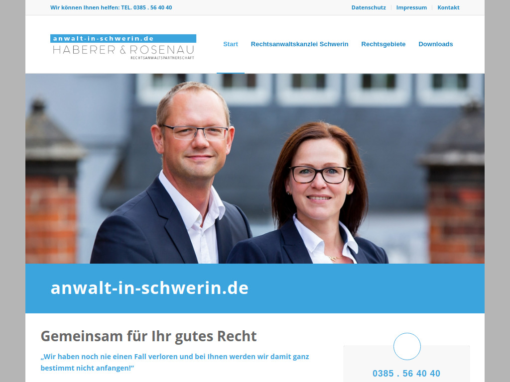 Website von Haberer & Rosenau Rechtsanwaltspartnerschaft in Schwerin