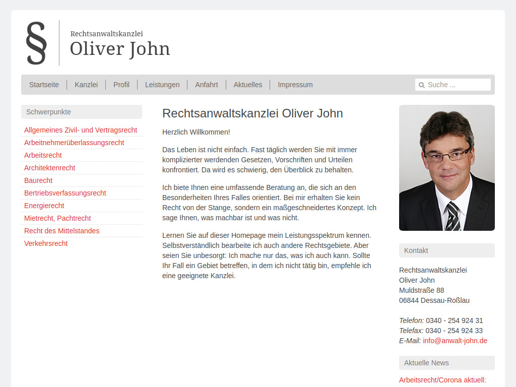 Website von Rechtsanwaltskanzlei Oliver John in Dessau-Roßlau
